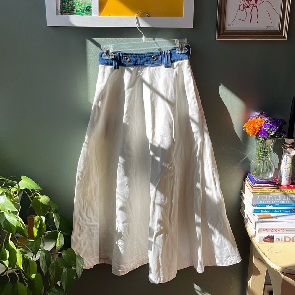 Anthropologie two tone denim midi or maxi skirt
